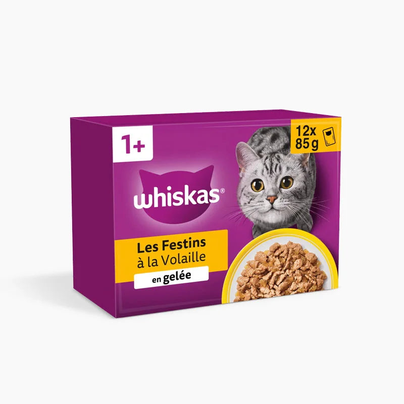 WHISKAS® Les Festins À La Volaille En Gelée Pour Chat Adulte 4 12 x 85g